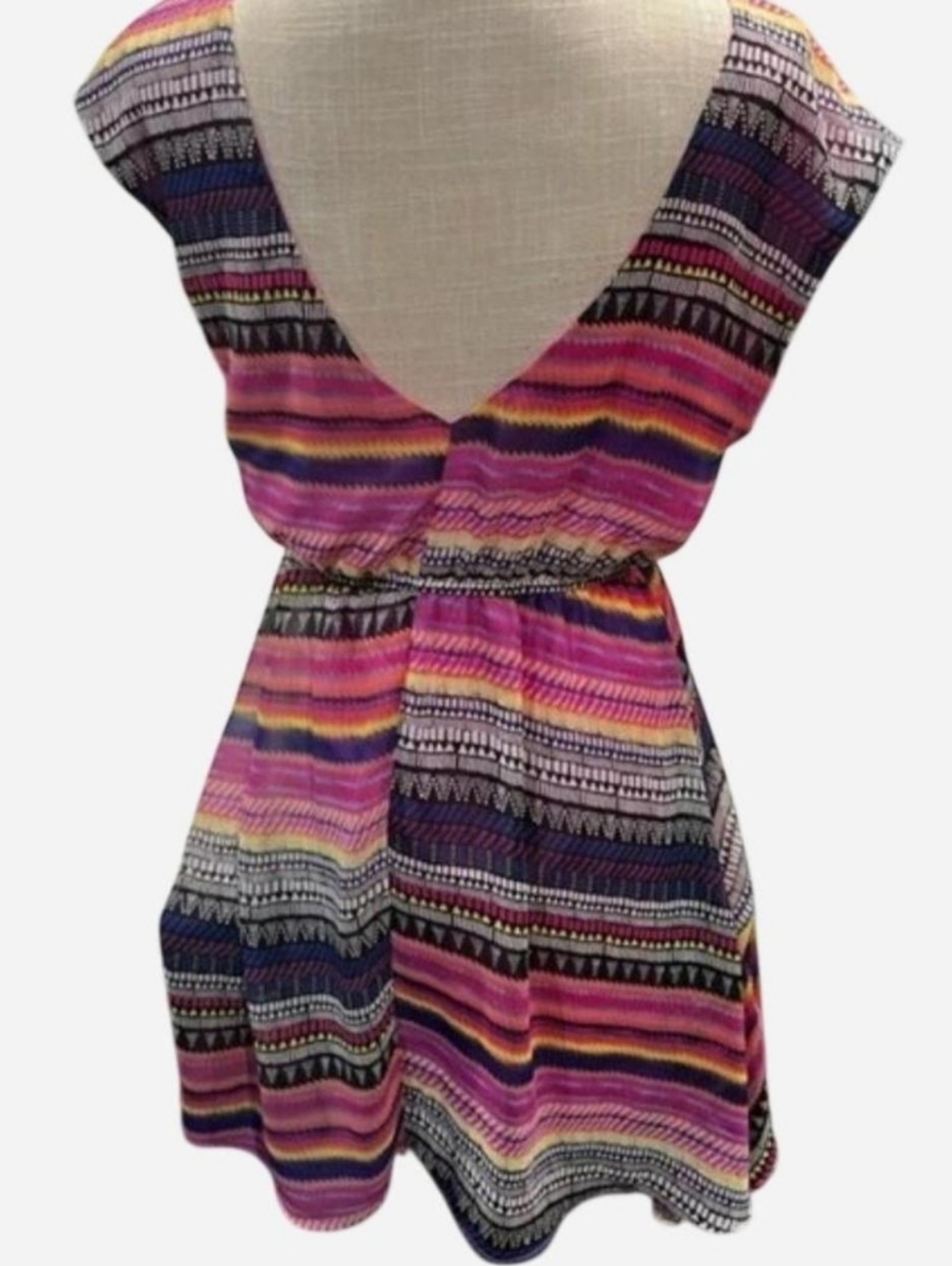 Vibrant MultiColor Striped Mini Babydoll Dress Boho, Festival, Fairycore, Summer - Picture 4 of 11